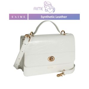 SAIME | Crocodile Pattern Round Lock Dual Use Bag 鳄鱼纹圆转锁手提两用小方包 (S) - Aime Empire [READY STOCK]