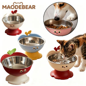 MAODEBEAR Dog Cat Feeding Bowl Anti-Slip No Spill Pet Feeder Removable Large-Capacity Stainless Steel Elevated Bowls