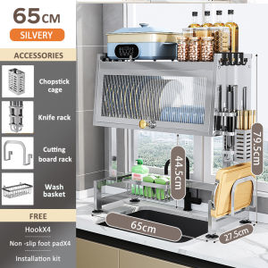 GSlife Stainless Steel Over Sink Dish Cabinet Rack Dish Drying Rack Kitchen Organizer Storage Racks with Cover Dust-Proof and Rustproof Design for Spacious Cabinet Door Storage and Organization