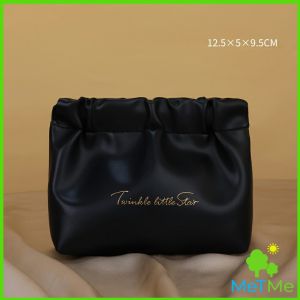 MetMe กระเป๋าเครื่องสําอาง แบบบีบเปิดพกพาสะดวก หนัง PU กระเป๋าเก็บของ Makeup bag