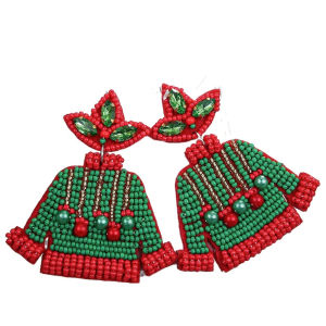 LOUISIS Sweater Merry Christmas Earrings Snowflake Xmas Boots Ear Stud Cute Bohemian Handmade Beaded Ear Drop Woman