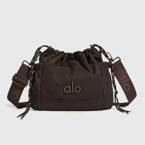 ALO Drawstring Bucket Crossbody Bag for Women Nylon Waterproof Wide Strap Sling Bag Casual Daily Gym Travel Shoulder Handbag