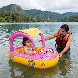Parent-child double swimming ring baby sun protection sitting ring salbabida floater kids sunshade lifebuoy Inflatable water toys