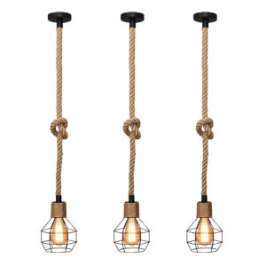 โคมไฟระย้ากรงเชือก โคมไฟตกแต่งดีไซน์ย้อนยุค สไตล์อุตสาหกรรม แข็งแรงทนทาน เหมาะสำหรับห้องนั่งเล่น บาร์ ร้านอาหาร คาเฟ่