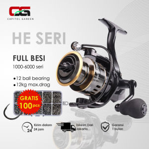 Reel Pancing Full Besi 12 Bearing 5.2:1 Metal Fishing Spinning Reel Ril Pancing katrol bahan metal 10KG Maksimum Tarikan HE 3000 5000 Serirel murah berkualitas one waycatrol stanlessrel pancing murah untuk laut