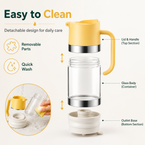[SG Stock]Glass Honey Dispenser - No Drip One-Hand Press Honey Jar with 600ml Capacity