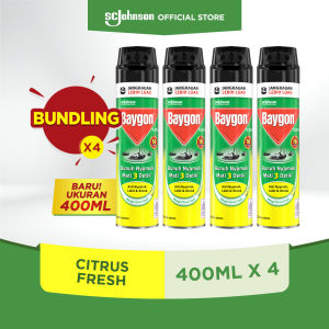 Baygon Aerosol Citrus Fresh 400ml X4 Anti Nyamuk 10 Jam