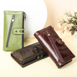 CONTACTS Genuine Leather Wallets Long Clutch Bag For Women Zipper Phone Pocket Coin Purse Quality Card Holder