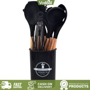 [VSC] 12Pcs Kitchen Utensil Set Silicone Spatula Set with Holder Cooking Tools Kit Spatula Spoon Brush Whisk Kitchen Supplies