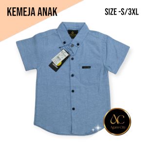 Kemeja hem polos anak laki laki 1-13 tahunkemeja distro premium polos warna Biru lengan pendek