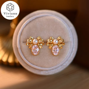 Viviann Original Afternoon Sweet Tea Original Design Bow S925เงินสเตอร์ลิงต่างหูมุกน้ำจืดขนาดเล็กอ่อนโยน Pearl ต่างหูผิดปกติสำหรับผู้หญิง Chic Charming Goth เครื่องประดับ