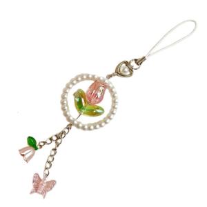 Sweet Flower Butterfly Bead Keychain Pendant Lovely Hanging Decorations Keyring Charm for Purse Bag Backpack Handbag