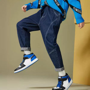 DIIMUU Kids Casual Jeans Boys Straight Denim Pants Children Bottoms 4-10 Years