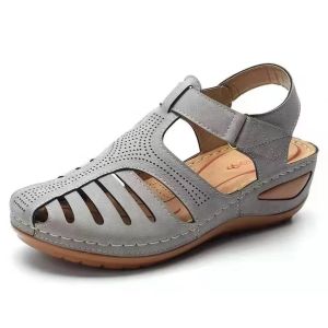 [Free Shipping] Vintage-Style Oversized Non-Slip Summer Sandals For Women Featuring A Perforated Design Wedge Heel And A Round Toe Available In Red