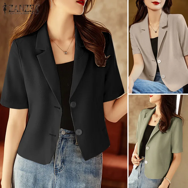 Jacenvly Business Attire Women Clearance Turndown Collar Long Sleeve Short  Blazers for Women Pocket Solid Cardigan Coat Soft Skin-Friendly Fashion
