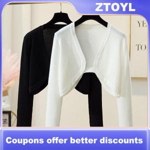 【ZTOYL】 Women Shrugs Solid Elegant Breathable Leisure Cardigans Korean Style All-match Shawl Tops