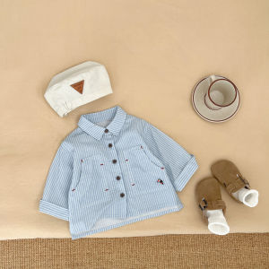 Boys Spring and Autumn Stylish Striped Long-Sleeve Shirt Baby Korean Fashionable Top Loose and Versatile Clothing for Boys