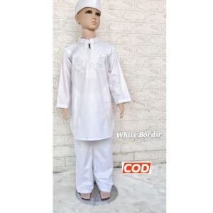 Koko Anak Putih Pakistan Bahan Toyobo Setelan Muslim Anak Laki Laki Bordir Untuk Usia 5 Sampai 11 Tahun