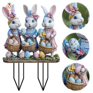 Welcomehome Easter Bunny Garden Stake Acrylic Spring Lawn Signs Easter Rabbit Garden Signs Easter Lawn Stakes for Easter Decorations