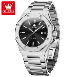 OLEVS 3613 Quartz Men Fashion Watch Gift Stainless Steel Watchband Round-dial Wristwatch Calendar