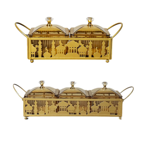 Gold Eid Mubarak Tray Ramadans Dessert Storage Metal Box Serving Plate Muslims Holiday Desktop Decoration