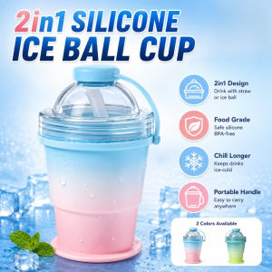 2in1 Silicone Ice Ball Cup Foldable Freezer Mold & Drinking Tumbler Lid Straw Coffee Juice Portable