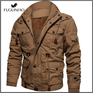 FUGUINIAO Military Jacket Men Casual Coat Bomber Jackets  Cargo Outwear Fleece Hooded Jacket M-4XL Clothes