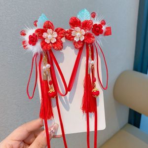 TSEVD Hanfu Headwear Childrens New Year Hairpin Chinese Style Tang Suit Ancient Style Hair Clip Sweet Cute New Year Barrettes Kids