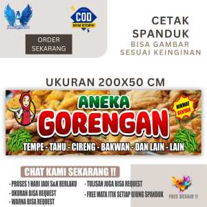 Cetak Spanduk Cetak Banner ANEKA GORENGAN Ukuran 200X50 Cm Costom Desain