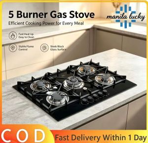 5 Burners Stainless Steel Built‑in Gas Stove Cooktop Dual Fuel Natural Gas & LPG Liquefied Petroleum Gas Hob for Household Kitchen Cooking