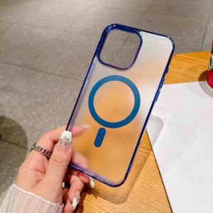 CrashStar MagSafe Matte Translucent Hard Shockproof Phone Case For iPhone 15 14 Pro Max Plus 13 12 11 Pro Max Wireless Charging Phone Casing Simple Transparent Clear Phone Cover Shell