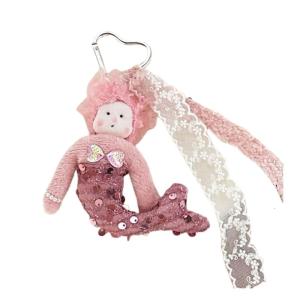 Độc đáo ruy băng ren Đồ chơi móc khóa mặt dây chuyền sequined Nàng Tiên Cá nhồi bông Cô Gái Búp Bê Keyring Charm Gắn Túi cho ví và ví