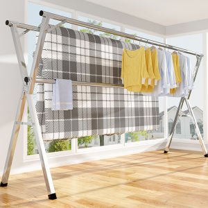 1.6m/ 2.4 Two/ Three Rods Floor Standing Foldable Stainless Steel Clothes Drying Rack Clothes Hanger/ Rak Sidai Baju