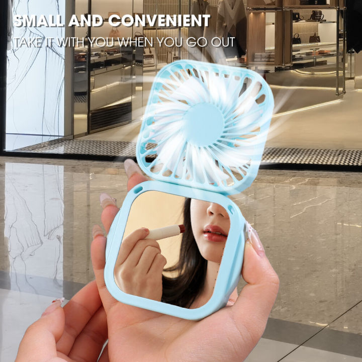 Mirror Fan Foldable Mirror Handy Hanging Neck Fan Rechargeable With Lanyard Three ...