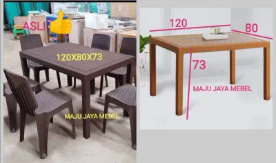 SET MEJA MAKAN ROTAN 120 SERBA GUNA + KURSI 208 TEBAL KUAT ASLI TERMURAH