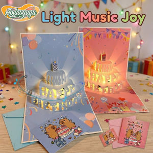 Aoduoyaya 3D Pop Up Birthday Card Music LED Light Capybara Greeting Card Surprise Gift Cute Party Blessing