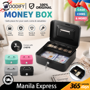 Coin organizer Cash Box with Lock Key and Money Tray Large Metal Money Safe for Cash Money organizers mini useful items