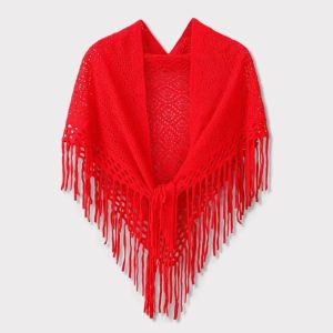 COVIEEZB Áo choàng Khăn tam giác dệt kim Cape Bánh cuốn Khăn choàng tua rua Retro Móc len Rèm xì hơi Phụ nữ