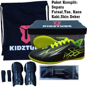 KIDZTUBS Sepatu Futsal Anak Paket Komplit Sepatu Futsal Tas Skin Deker Kaos Kaki Usia 6-10 Tahun Size 28 29 30 31 32 33 34 35 36 37 KDZ1703011625