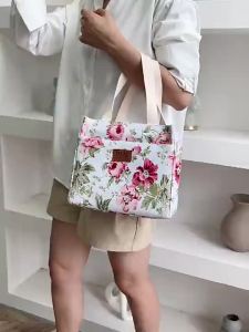 Large Floral Lunch Bag Insulated Bento Bag Portable Thermal Cooler Handbag For School Work Picnic