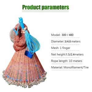 300/480 CM jala lempar portable jala lempar portable jaring ikan lempar jaring ikan
