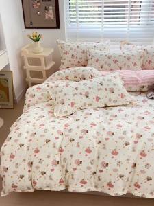 Washed Cotton Four-Piece Set Duvet Cover Bed Sheet Bedding Student Dormitory Quilt Cover Brushed Cotton Three-Piece Set Single Bed LZD