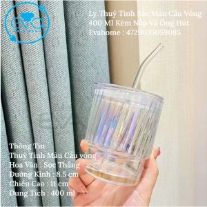 Ly Thuỷ Tinh Màu Gorgous Bọc Da Cách Nhiệt 450Ml Kèm Nắp Kín Hơi Và Ống Hút Thuỷ Tinh Cao Cấp SP4807