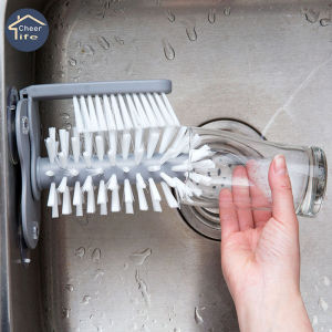 2 in 1 Cup Scrubber Glass Cleaner Bottles Brush Sink Kitchen Accessories Drink Mug Wine Suction Cup Cleaning Brush Lazy Cup Brush Suction Wall Washing Brush For Kitchen Washing Tool