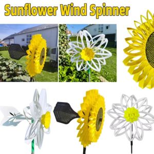 PUZHE ไม่มีความต้านทาน หมุนลมดอกทานตะวัน หมุนได้ พร้อมเสา ของเล่นกังหันลมกลางแจ้ง ดอกไม้พินวีล 3D พิมพ์ นาร์ซิสซัส วินด์มิลล์ ตกแต่งกลางแจ้ง