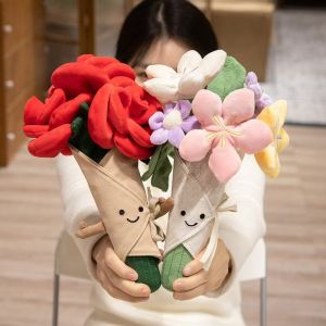 Artificial Flowers Bouquet Red Rose Wedding Decoration Plush Fake Flower Bouquet for Party Home Decor Gifts for Mothers Day/Teachers Day/Valentines Day