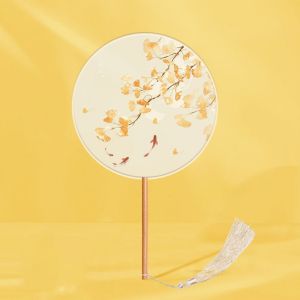 HUNIU HOUSE Cổ xưa Quạt tròn cầm tay Tranh mực Phong cách Trung Quốc Quạt thêu Quạt in cổ điển Tay cầm dài Quạt lụa khiêu vũ Cho Hanfu
