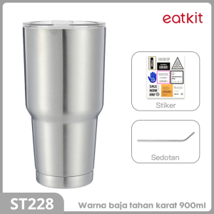 Eatkit Tumbler Stainless Steel 900ml Termos Portable Kopi Cup Botol Minum Tahan Panas Dengan Sedotan