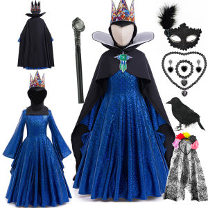 New Snow White Fancy Girls Evil Queen Stepmother Costume Birthday Evening Party Halloween Gal Gadot Kids Black Long Cloak Dress