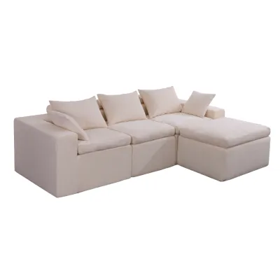 MossWood Sofa Busa 3 Dudukan Desain Kotak Chenille Italia Sudut L untuk Ruang Tamu BONUS Bantal Duduk